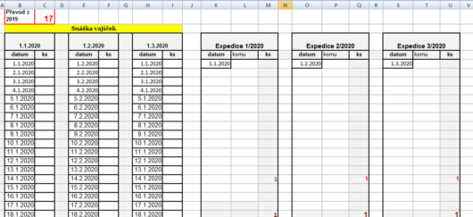 Excel evidence snášky